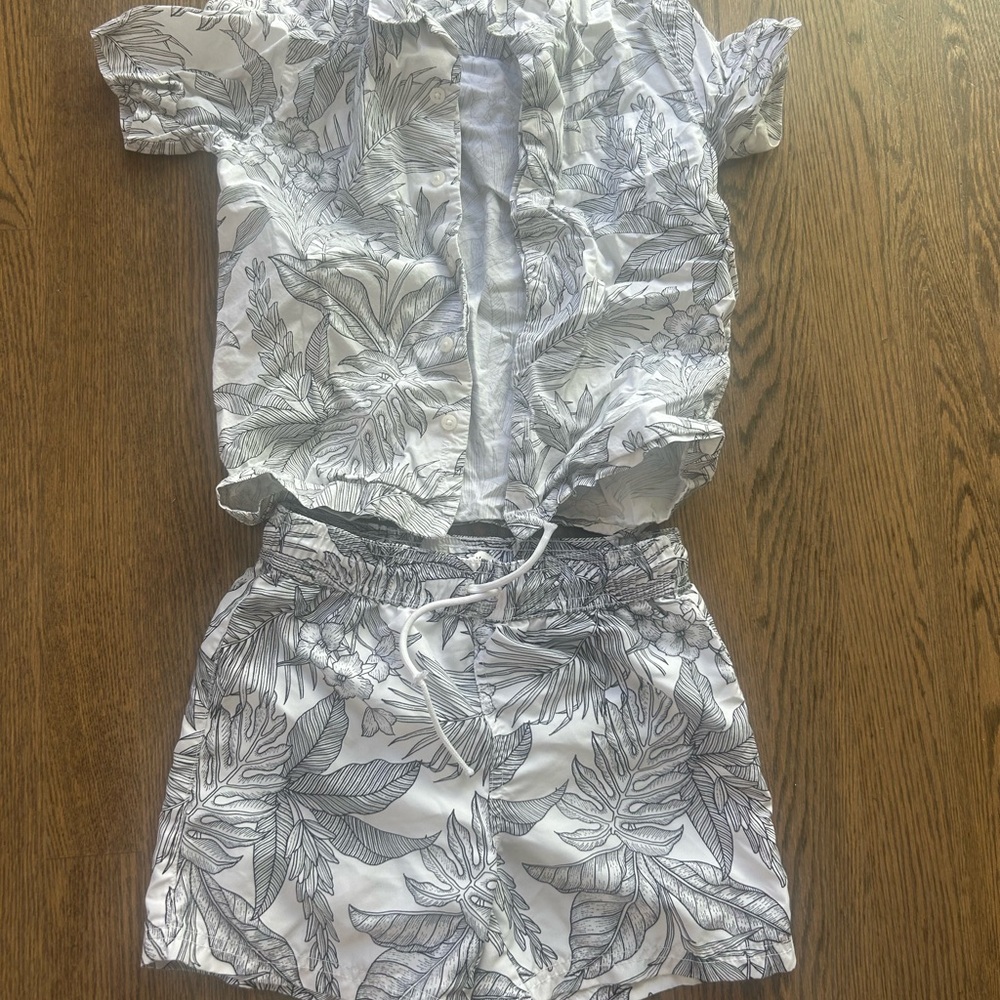Janie and Jack recycled palm swim trunks with matching button up